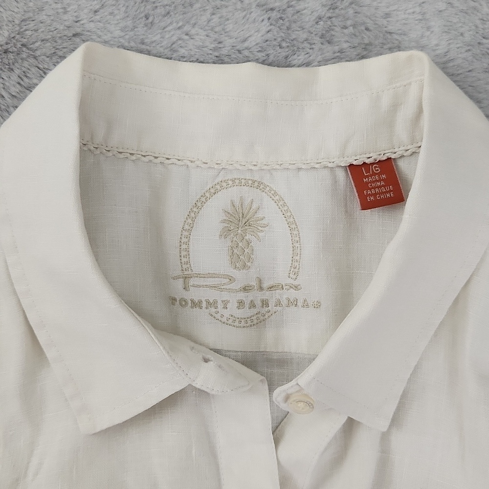 Tommy Bahama White Linen Blend Button Front Camp Shirt Women's L - Picture 3 of 5